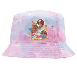 Turkey Reading Books Fall Season Thanksgiving Teacher Book Tie-Dyed Bucket Hat