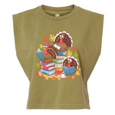 Turkey Reading Books Fall Season Thanksgiving Teacher Book Garment-Dyed Women's Muscle Tee