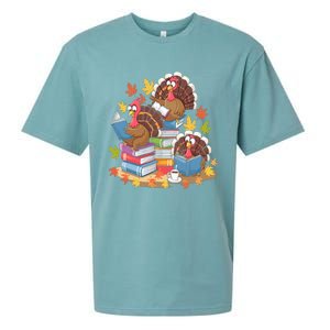 Turkey Reading Books Fall Season Thanksgiving Teacher Book Sueded Cloud Jersey T-Shirt