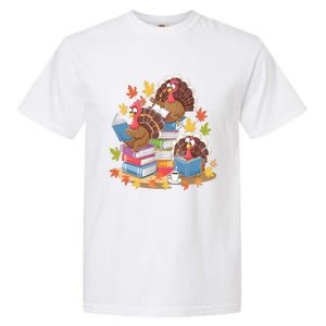 Turkey Reading Books Fall Season Thanksgiving Teacher Book Garment-Dyed Heavyweight T-Shirt