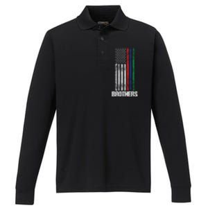 Thin Red Blue Green Line Brothers Police Fire Military Flag Gift Performance Long Sleeve Polo