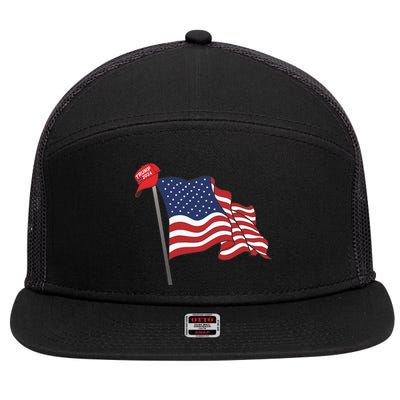 Trump Red Baseball Cap On An American Flag American Pride 7 Panel Mesh Trucker Snapback Hat