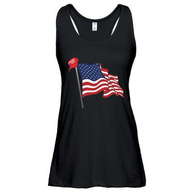 Trump Red Baseball Cap On An American Flag American Pride Ladies Essential Flowy Tank