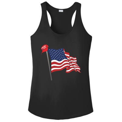 Trump Red Baseball Cap On An American Flag American Pride Ladies PosiCharge Competitor Racerback Tank