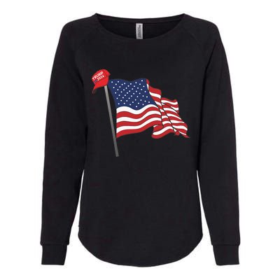 Trump Red Baseball Cap On An American Flag American Pride Womens California Wash Sweatshirt