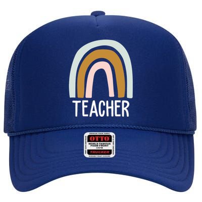 Teacher Rainbow Back To School High Crown Mesh Back Trucker Hat