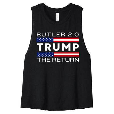 Trump Returns Butler Rally Fight Trump Elon Butler Rally 2.0 Women's Racerback Cropped Tank