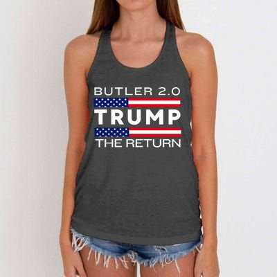 Trump Returns Butler Rally Fight Trump Elon Butler Rally 2.0 Women's Knotted Racerback Tank