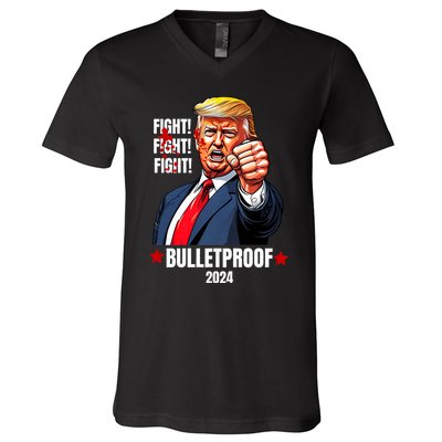 Trump Rally Butler Pa Trump 2024 Shot Bulletproof Bloody Ear Bleeding Butler V-Neck T-Shirt