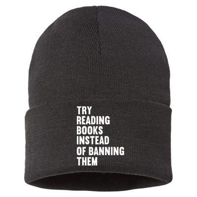 Try Reading Books Instead Of Banning Them Books Lover Sustainable Knit Beanie