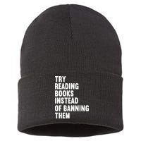 Try Reading Books Instead Of Banning Them Books Lover Sustainable Knit Beanie