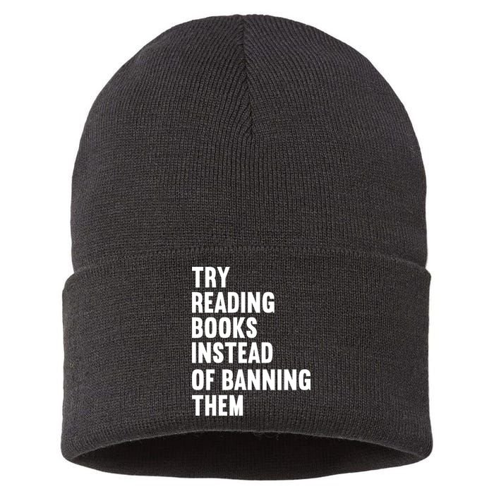 Try Reading Books Instead Of Banning Them Books Lover Sustainable Knit Beanie