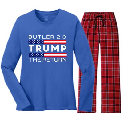 Trump Returns Butler Rally Fight Trump Elon Butler Rally 2.0 Women's Long Sleeve Flannel Pajama Set 