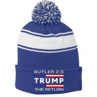 Trump Returns Butler Rally Fight Trump Elon Butler Rally 2.0 Stripe Pom Pom Beanie