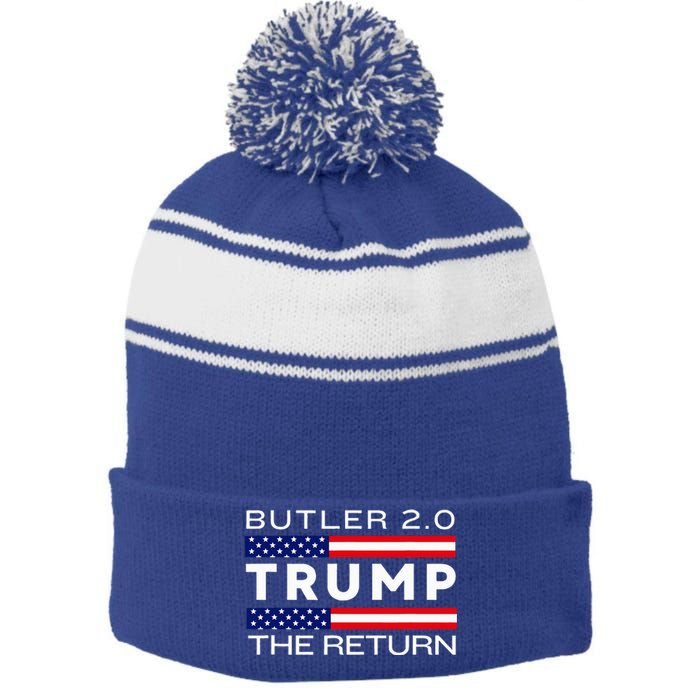 Trump Returns Butler Rally Fight Trump Elon Butler Rally 2.0 Stripe Pom Pom Beanie