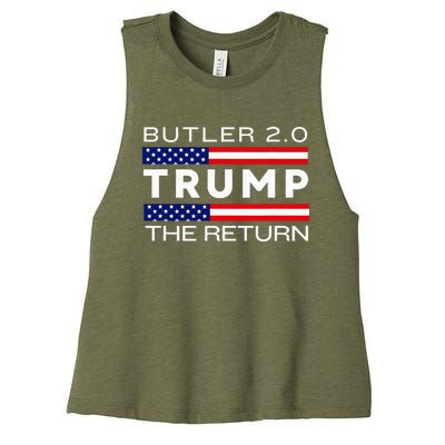 Trump Returns Butler Rally Fight Trump Elon Butler Rally 2.0 Women's Racerback Cropped Tank