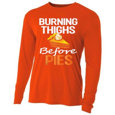 Thanksgiving Running Burning Thighs Before Pies Funny Runner Cooling Performance Long Sleeve Crew