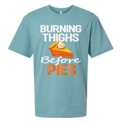 Thanksgiving Running Burning Thighs Before Pies Funny Runner Sueded Cloud Jersey T-Shirt