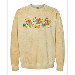 Turkey Reading Books Fall Thanksgiving Teacher Book Lovers Colorblast Crewneck Sweatshirt