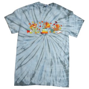 Turkey Reading Books Fall Thanksgiving Teacher Book Lovers Tie-Dye T-Shirt