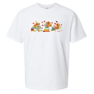 Turkey Reading Books Fall Thanksgiving Teacher Book Lovers Sueded Cloud Jersey T-Shirt