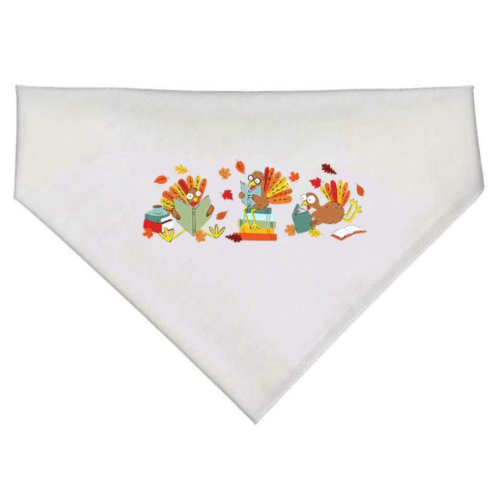 Turkey Reading Books Fall Thanksgiving Teacher Book Lovers USA-Made Doggie Bandana