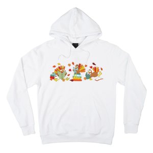 Turkey Reading Books Fall Thanksgiving Teacher Book Lovers Hoodie