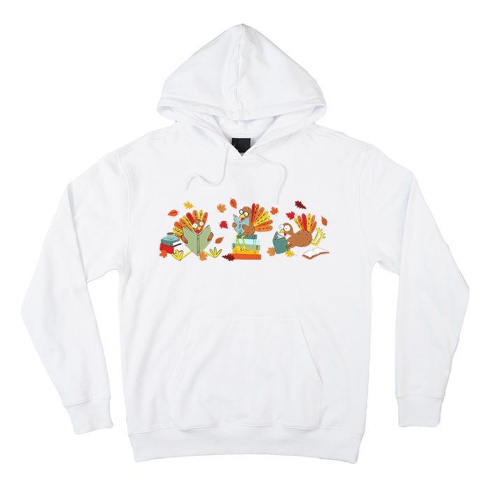 Turkey Reading Books Fall Thanksgiving Teacher Book Lovers Hoodie