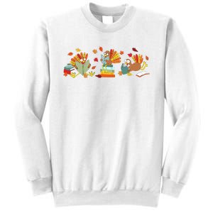 Turkey Reading Books Fall Thanksgiving Teacher Book Lovers Sweatshirt