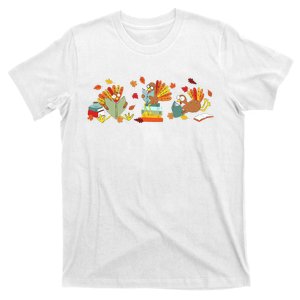 Turkey Reading Books Fall Thanksgiving Teacher Book Lovers T-Shirt