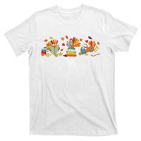 Turkey Reading Books Fall Thanksgiving Teacher Book Lovers T-Shirt