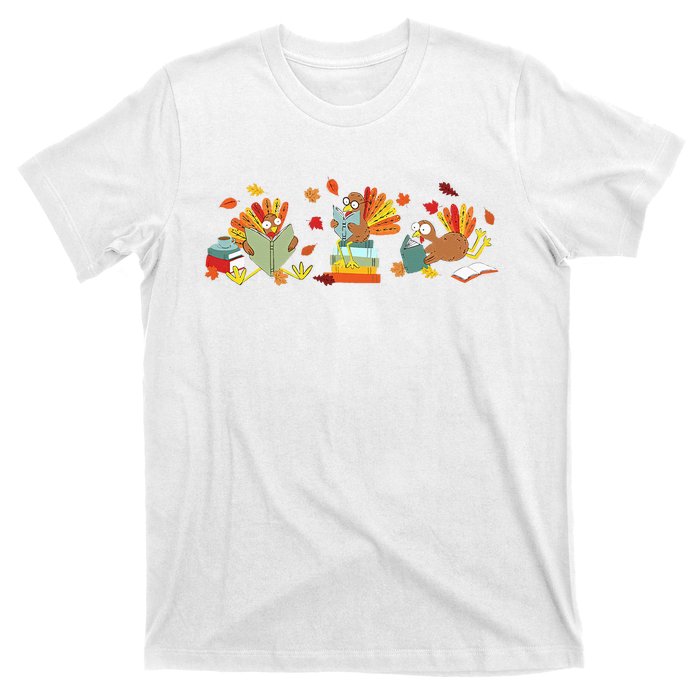 Turkey Reading Books Fall Thanksgiving Teacher Book Lovers T-Shirt