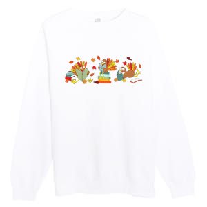 Turkey Reading Books Fall Thanksgiving Teacher Book Lovers Premium Crewneck Sweatshirt