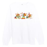 Turkey Reading Books Fall Thanksgiving Teacher Book Lovers Premium Crewneck Sweatshirt