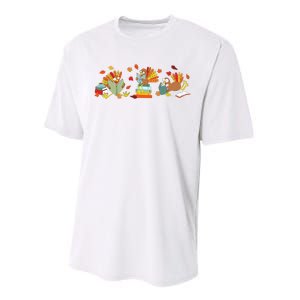 Turkey Reading Books Fall Thanksgiving Teacher Book Lovers Performance Sprint T-Shirt