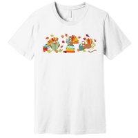 Turkey Reading Books Fall Thanksgiving Teacher Book Lovers Premium T-Shirt