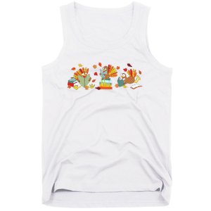 Turkey Reading Books Fall Thanksgiving Teacher Book Lovers Tank Top