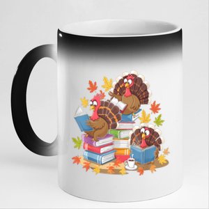 Turkey Reading Books Fall Season Thanksgiving Teacher Book 11oz Black Color Changing Mug