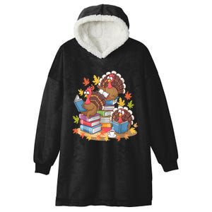 Turkey Reading Books Fall Season Thanksgiving Teacher Book Hooded Wearable Blanket