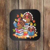 Turkey Reading Books Fall Season Thanksgiving Teacher Book Coaster