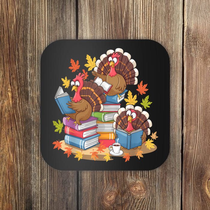 Turkey Reading Books Fall Season Thanksgiving Teacher Book Coaster