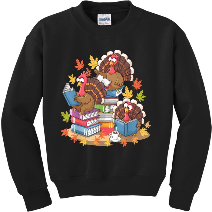 Turkey Reading Books Fall Season Thanksgiving Teacher Book Kids Sweatshirt