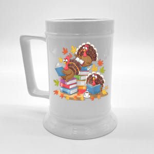 Turkey Reading Books Fall Season Thanksgiving Teacher Book Beer Stein