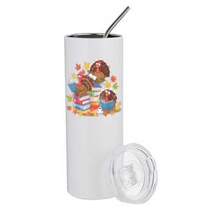 Turkey Reading Books Fall Season Thanksgiving Teacher Book Stainless Steel Tumbler