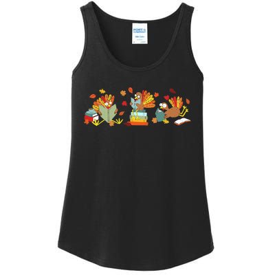 Turkey Reading Books Fall Thanksgiving Teacher Ladies Essential Tank