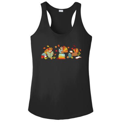 Turkey Reading Books Fall Thanksgiving Teacher Ladies PosiCharge Competitor Racerback Tank