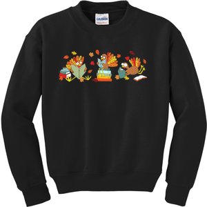 Turkey Reading Books Fall Thanksgiving Teacher Kids Sweatshirt