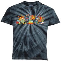 Turkey Reading Books Fall Thanksgiving Teacher Kids Tie-Dye T-Shirt