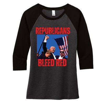 Trump Republicans Bleed Red 2024 Assignation Attempt Women's Tri-Blend 3/4-Sleeve Raglan Shirt