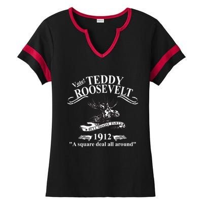 Teddy Roosevelt Bull Moose Party 1912 Presidential Campaign Ladies Halftime Notch Neck Tee